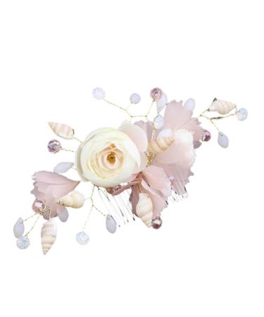 Angoily Bridal Hair Comb Crystal Hair Comb Flower Hair Comb Rhinestone Hair Barrette Hanfu Headwear Tiara Flower Hair Insert Comb Pink Zircon The Flowers Bride Spun Yarn