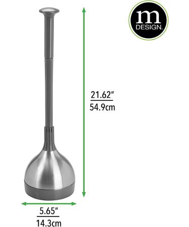mDesign Toilet Plunger Set with Lift & Lock Cover - Modern Heavy Duty Gray/Brushed Stainless Steel - Compact Freestanding Storage Caddy for Bathroom - Buy Online on GoSupps.com