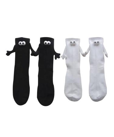 Ntddf Breathable and Sweat-absorbing Couple Holding Hands Socks Magnetic Suction 3D Doll Couple Sock 3D Eyes Couple Socks One Size Black+white 2 Pair