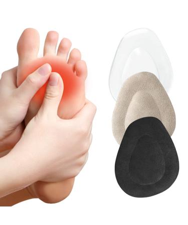 Metatarsal Pads Ball of Foot Cushions  Gel Shoe Inserts for Women Mortons Neuroma Inserts  Foot Pads and Forefoot Pads Support for Women Men Black + Transparent +Beige - 3 Pairs