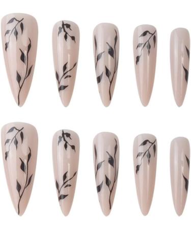 Justotry 24 Pcs Long Nude French Stiletto Fake Nails with Bamboo Patterns - Almond Stick on Nails for Women | Extra Long False Nails with Glue for Nail Art - Buy Online on GoSupps.com