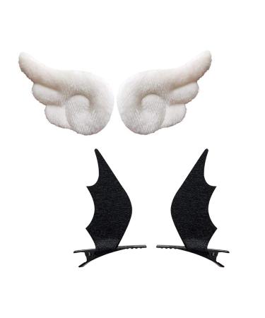 ccHuDE 2 Pairs Cute Angel Wings Hair Clips Bat Hair Clamps Demon Hairpins Plush Hair Barrettes Halloween Cosplay Accessories Black White