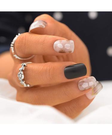 Sethexy Square Black False Nails - 24 Medium Acrylic Nail Tips for Women & Girls | Banish White Fingernails - Buy Online on GoSupps.com