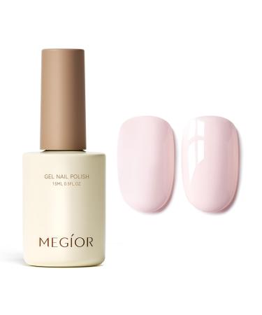MEGIOR Light Pink Gel Nail Polish 15ml Baby Pink Gel Polish High Gloss Soak Off UV LED Nail Gel Polish for Nail Art Manicure Salon DIY Home Gift for Girls