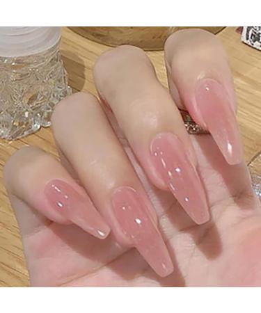 Brishow coffin artificial nails false nails long pink natural press on nails ballerina acrylic stick on nails 24 pieces for women and girls