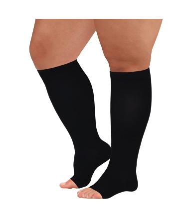 Blahhey 5XL Extra Wide Calf Compression Socks Toeless for Women Men 20-30 mmHg Plus Size Black 5X-Large