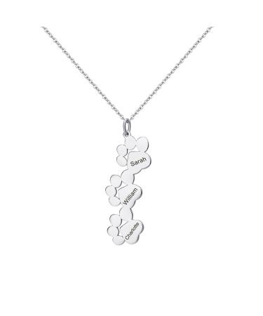 Exlarify personalized paw print necklace memorial necklace with personalized names for dog lovers pet memorial jewelry for animal lovers mom necklace with children's name mothers day gift s3-silver