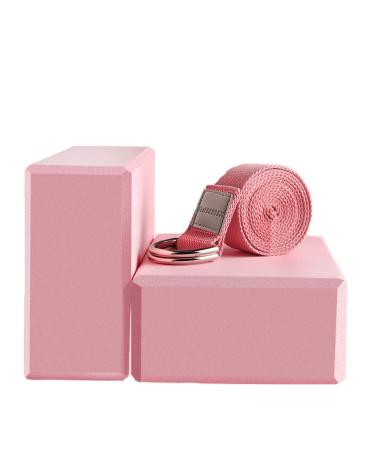 MEISONG Yoga Blocks 2 Pack Set - (Yoga Block with 1 Yoga Strap) High Density Soft EVA Foam Block for Yoga General Fitness Pilates Stretching and Toning Workouts pink 2 yoga bricks + 1 yoga belt