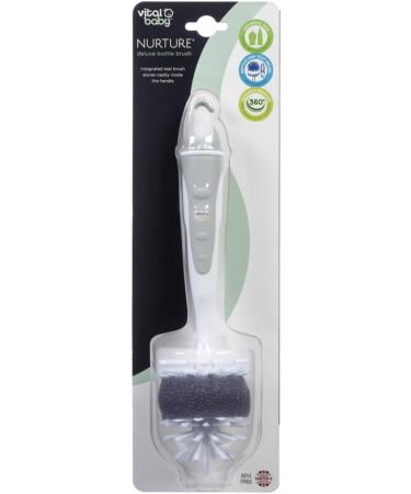 Vital Baby NURTURE Deluxe Bottle Brush - Universal Size - Fits All Bottles - Intergrated Teat Brush - Durable Bristles - Foam Sponge - White/Grey Large - Buy Online on GoSupps.com