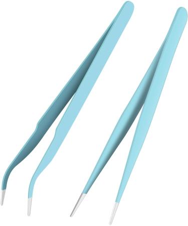 Ainiv 2Pcs Stainless Steel Straight and Curved Lash Tweezers Kit - Blue | For Eyelash Extensions, DIY Crafts, Nail Art & Jewelry Making - Buy Online on GoSupps.com