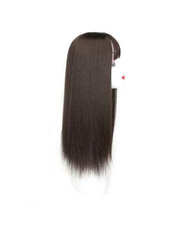 Women's 22 Long Straight Clip-in Synthetic Hair Topper with Bangs | Chocolate Brown for Thinning Hair - Shop Now - Buy Online on GoSupps.com