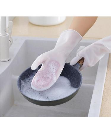 2024 New Silicone Dishwashing Gloves Waterproof Household Dishwashing Cleaning Rubber Gloves Warm Insulation Reusable Pink - Buy Online on GoSupps.com