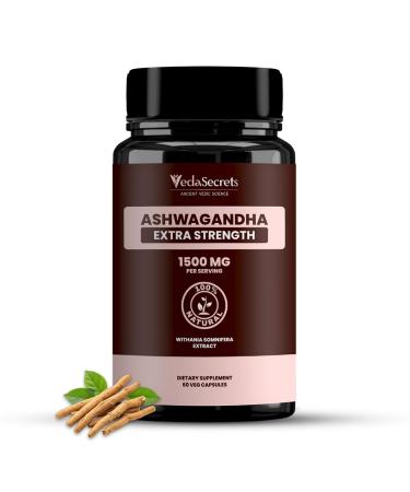 VedaSecrets Ashwagandha Herbal Supplement 1000mg 60 Capsules - Vegetarian Non-GMO Gluten Free Ashwagandha Root