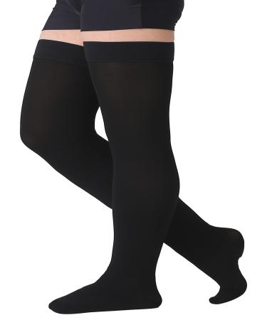 TOFLY Medical Thigh High Compression Stockings for Women & Men Closed Toe Opaque Firm 20-30mmHg Graduated Compression Socks with Silicone Band Support for Varicose Veins Edema Travel Black 3XL 3XL 20-30mmhg Black