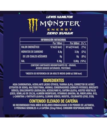 Monster Monster Energy Lewis Hamilton sugar-free peach and nectarine flavored energy drink. Box of 24 x 500ml cans. - Buy Online on GoSupps.com