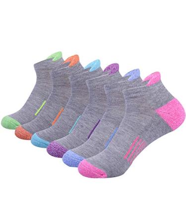 JOYNE Womens Ankle Athletic Low Cut Tab Socks Cushioned Running Sports 6 Pack Grey-6 Pairs