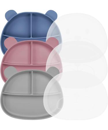 Happy T Baby Silicone Suction Plate with Lid | Toddler Self Feeding Plate | 3 Compartment Divided Dishes | Microwave & Dishwasher Safe | Non-Slip | Unbreakable | Blue - Buy Online on GoSupps.com