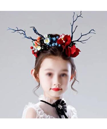 Antler Horn Headband - Christmas Reindeer Hairband with Berry & Tree Branches | Festive Holiday Headwear - Buy Online on GoSupps.com