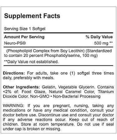 Puritan's Pride Neuro PS Phosphatidylserine 100mg Softgels - Cognitive Support Formula - Buy Online on GoSupps.com