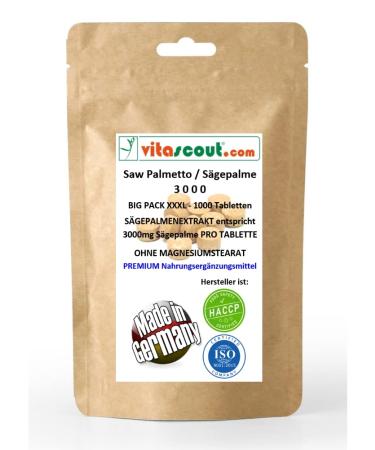 Saw Palmetto Extract 1000 Tablets - Saw Palmetto 3000 - HIGHEST DOSAGE! - WITHOUT MAGNESIUM STEARATE! - MADE IN GERMANY