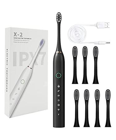 Sonic Electric Toothbrush with 8 Brush Heads for Adults Rechargeable Power Toothbrushes Fast Charging for Daily Oral Cleaning Electronic Tooth Brush 6 Modes (Black)