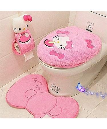 Eriks Hello Kitty Bathroom Set Toilet Cover WC Seat Cover Bath Mat Holder Pink, KT-Toliet-Pink