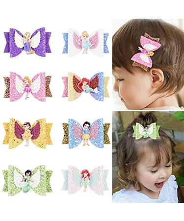 Colorful Princess Glitter Hair Bows Set - 8pcs Girls Hair Accessories - Buy Online on GoSupps.com
