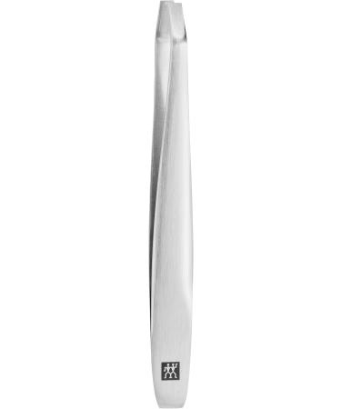 The twin tweezers with a straight lace and angled mouth matt for perfect pluck made of stainless steel premium 90 mm |1 -pack silver -angled lace single