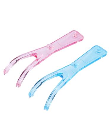 SUPVOX 2pcs Reusable Dental Floss Holder Floss Pick Dental Products Teeth Cleaning Dental Floss Holder (Pink + Blue)
