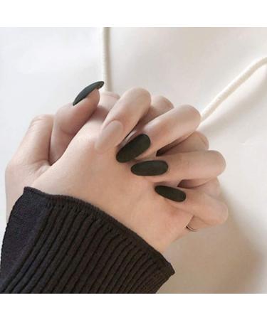 Sethain matt oval wrong nails tips black khaki long wrong fingernails complete cover 24 pieces press on nail for women and girls