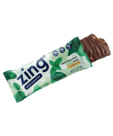 Zing Bars Plant Based Protein Bar Dark Chocolate Mint Nutrition Bar 10g Protein 5g Fiber Vegan Gluten Free Soy Free Non GMO 12 count