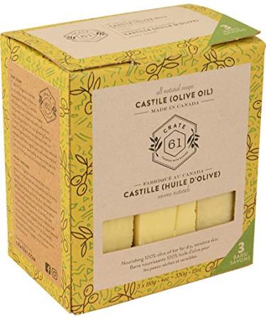 Crate 61 Vegan Natural Bar Soap Castile 3 Pack Handmade Soap With Premium Essential Oils Cold Pressed Face And Body Bar Soap For Men And Women (4 oz 3 Bars) Castile 3 Pack