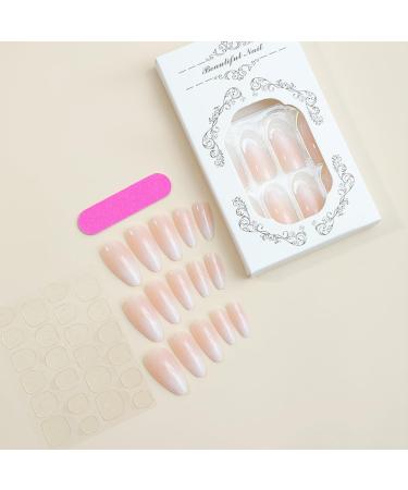 Shop Nude Almond Ombre Press on Nails - Short Medium Gradient Pink White Fake Nails for Weddings & Birthdays | AKT876Q - Buy Online on GoSupps.com