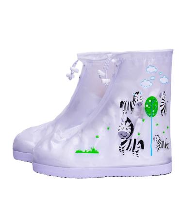 GUIGU Kids Shoe Covers for Rain Waterproof Overshoes for Cycling/Outdoor Zebra White Medium