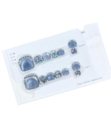 Whrcy Glossy Toe Nails | Glitter Stick On Toe Tails - Manicure Art Glossy Fake Toe Nails Sparkling Cat's Eye Toenail for Summer for Women Girls