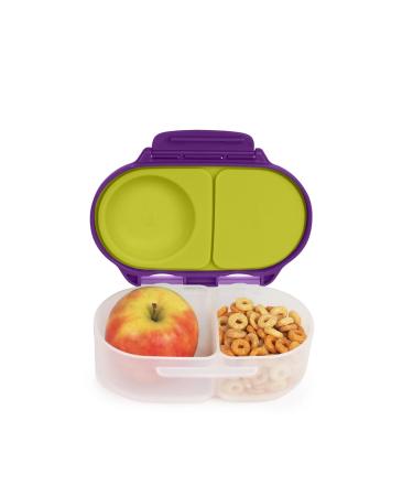 b.box - Food Storage Container with Two Sealed compartments and Silicone Material Reusable Snack Box for Kids with Open or Close Clip (Passion Splash)