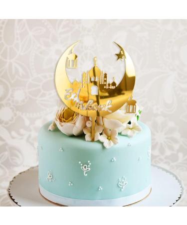Eid Mubarak Cake Toppers Golden Acrylic Moon Cake Topper for Islamic Muslim Festival Kareem Ramadan Cupcake Decorations Supplies - Buy Online on GoSupps.com