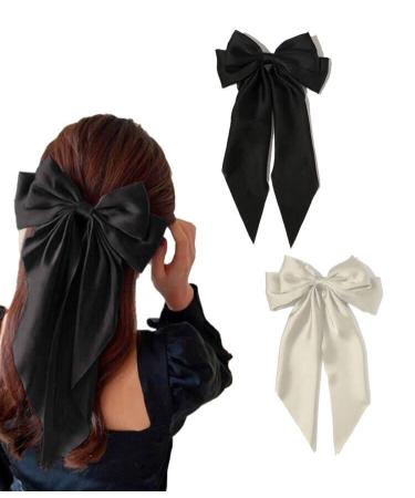 2PCs Bowknot Hairpin Solid Bowknot Hairpin Automatic Hairpin Long Silk Satin Tail Big Bowknot Suitable for Simple Women Girls Hairpin Hairpin Accessories