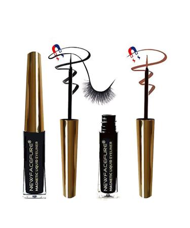 Newfacefure Magnetic Eyeliner 2Pack Black and Brown High Formula Magnetic Liquid Eye Liner Pen Waterproof and No Smudge with Natural Look Eye Makeup Liner Use with Magnets Lashes (Black)