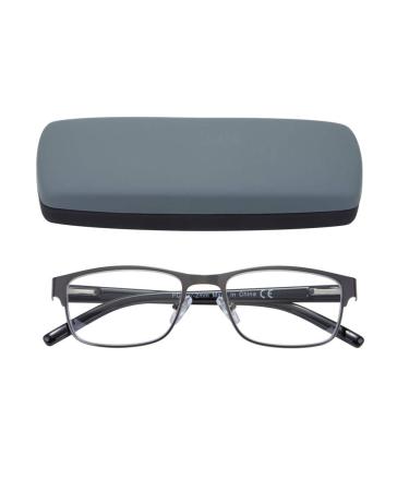 EYEGUARD Reading Glasses for Men Rectangular Lightweight Metal Grey 2.75 Diopters