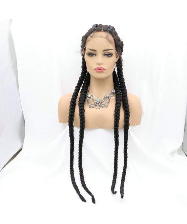 Buy Rainahair 1B Wig with Black Braids - 76.2 cm Heat-Resistant Synthetic Wig for Women | Baby Hair & Pointed Strands - Buy Online on GoSupps.com