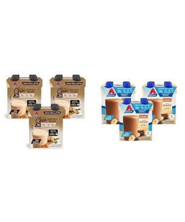 Atkins Chai Tea Latte and Chocolate Banana Protein Shakes Bundle 15g Protein Low Glycemic 3-4g Net Carbs 1-2g Sugar