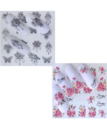 12 Sheets Variety Water Sticker Easy To Use Women Decoration Butterfly-shapeAnd Flowers Bloom Colorful Nail stickers - Buy Online on GoSupps.com