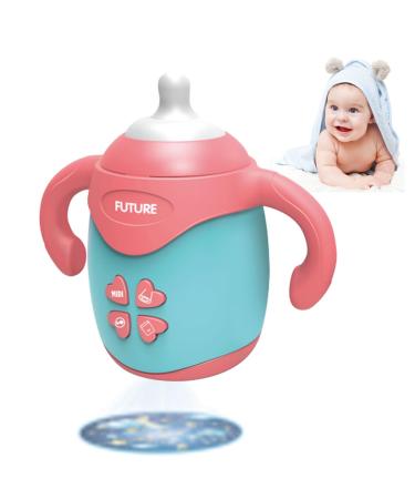 Baby bottle of shape bite ring toy with music and projection musical toy for soothing baby teeth toys gift for 3-18 months toddlers boys and girls