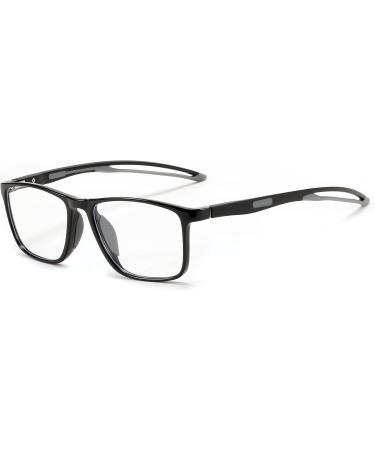 FEISEDY Blue Light Glasses for Men & Women | Ultra-Light TR90 Sports Eyewear | Anti-Glare & UV Protection - Bright Black Frame & Grey Legs (50mm - Buy Online on GoSupps.com