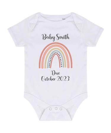Hoolaroo Personalised Baby Pregnancy Announcement Onesie Babygrow 0-3 Months Clothing Newborn Gift Baby Announcement Onesie Bodysuit Rainbow Baby Reveal Ideas Short Sleeve - White
