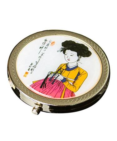 Mother of Pearl Korean Beauty Push Button Round Magnifying Double Compact Handbag Purse Makeup Cosmetic Pocket Hand Mirror