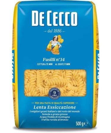 De Cecco De Cecco Pasta Pack of 10 bags of pasta 100% Italian Fusilli No. 34 pasta 500g