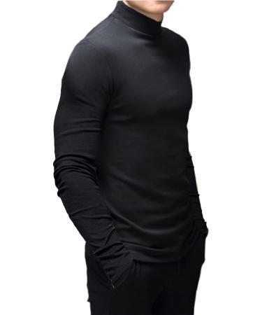 Men's Black Mock Turtleneck Long Sleeve Sweater - Slim Fit Basic Undershirt (Medium) - Buy Online on GoSupps.com