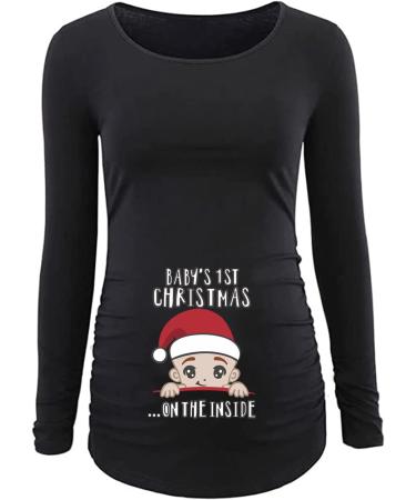 Humor Maternity Top - Santa Baby Black S | Funny Pregnancy T-Shirt Long Sleeve - Buy Online on GoSupps.com